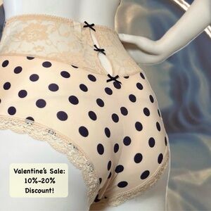 💙Sale! BLUSH Cameo Nude Blue Polka Dot High Waist Retro Panty Size Small Medium